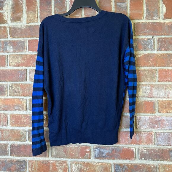 DKNY Women's Blue/Navy Striped Crew Neck Pullover Sweater Size appx M/L P - Picture 2 of 7
